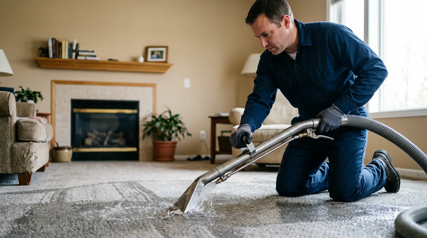 Water damage restoration technician working near Okarche, OK